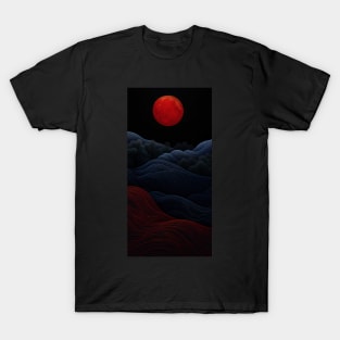 black moon during the night with wave lines T-Shirt